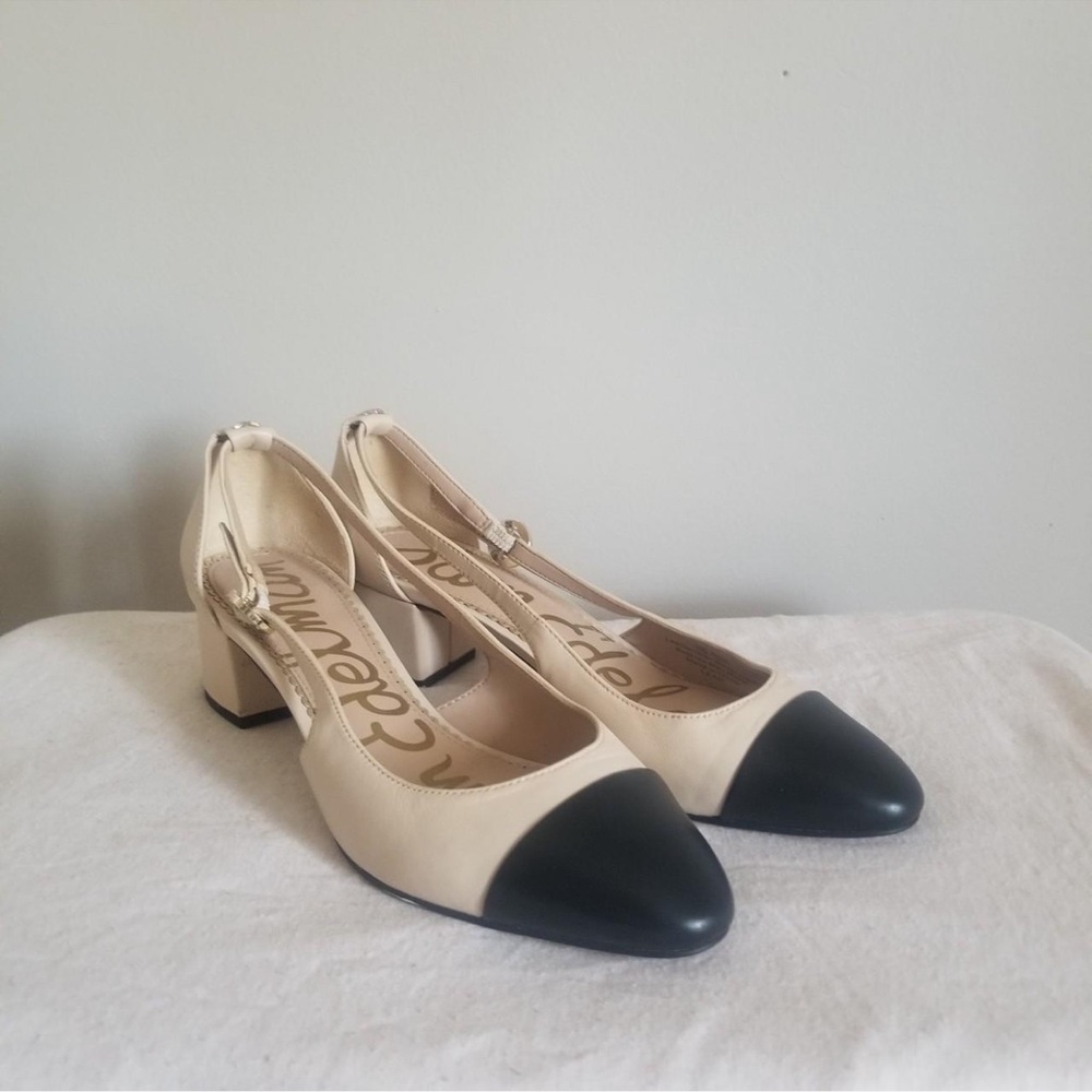 Sam Edelman Two-Tone Slingback Block Heels in Beige and Black